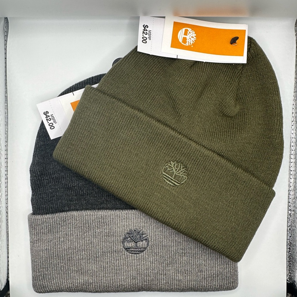 2x timberland beanies green and gray